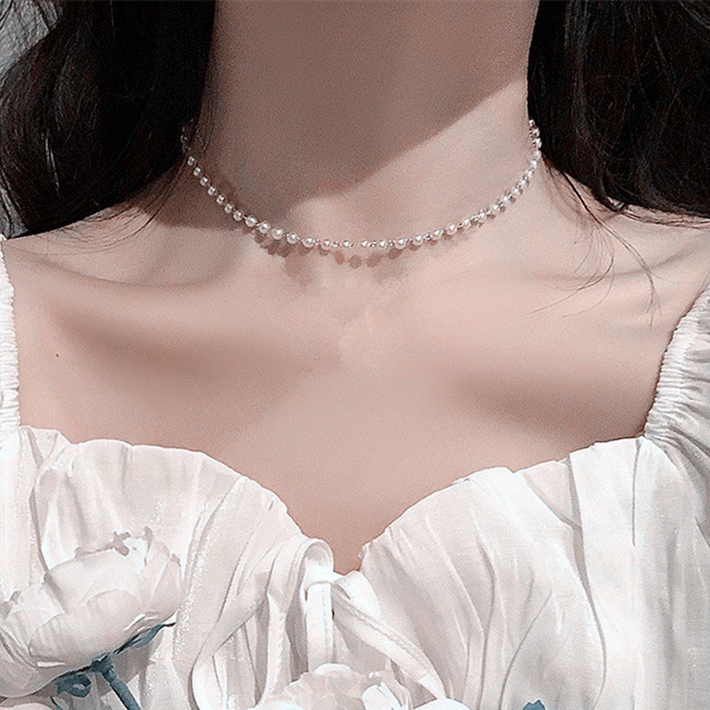 Vòng Cổ Choker Đính Hạt Ngọc Trai Màu Vàng Phong Cách Gothic Hàng Mới Cho Nữ
