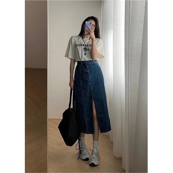 Chân váy jeans dáng dài phong các Hàn Quốc | BigBuy360 - bigbuy360.vn