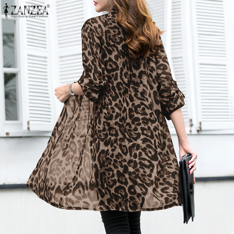 ZANZEA Áo Cardigan Kiểu Lưới Mỏng Tay Dài In Họa Tiết Da Báo Cho Bạn Nữ