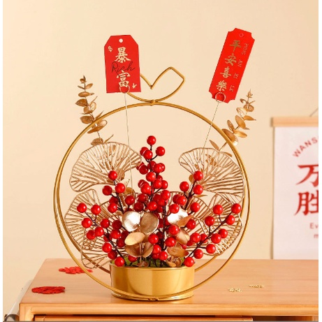 Lẵng hoa sắt decor tròn màu vàng có nơ LAHS2 giỏ hoa treo tường trang trí nhà cửa không kèm hoa