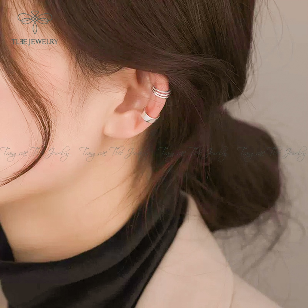 Khuyên tai bạc unisex TLEE kẹp vành không cần lỗ kiểu dáng basic NCJ B0116