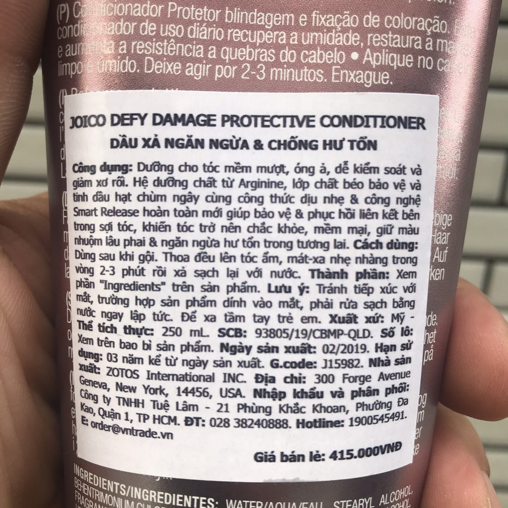 Dầu xả ngăn ngừa và chống hư tổn tóc Joico Defy Damage Protective Conditioner 250ml