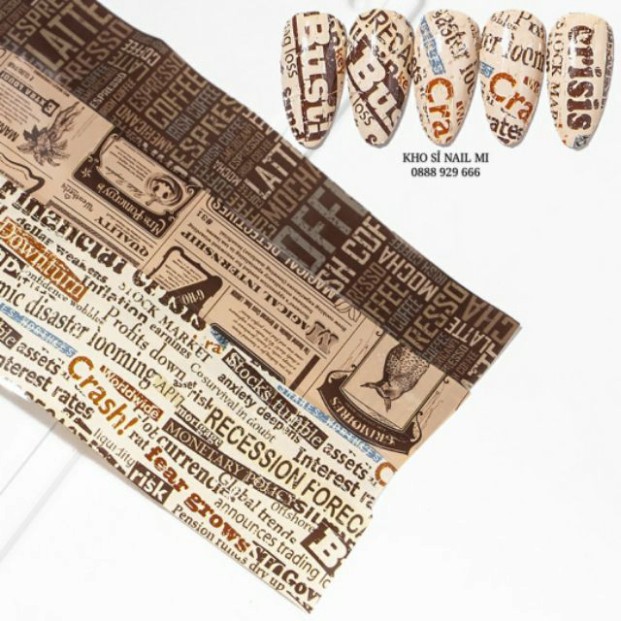 Set 10 mẫu foil tạp chí, giấy báo tráng trí móng tay nghệ thuật 4*50cm