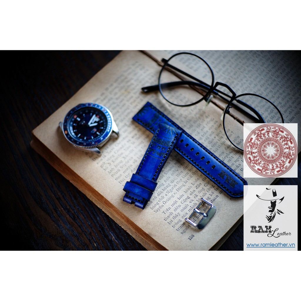 Dây đồng hồ Apple Watch , Iwatch , Iphone Watch Da Bò Italia Vegtan  Xanh Navy RAM Leather Trống Đồng Việt Nam  Bền Đẹp