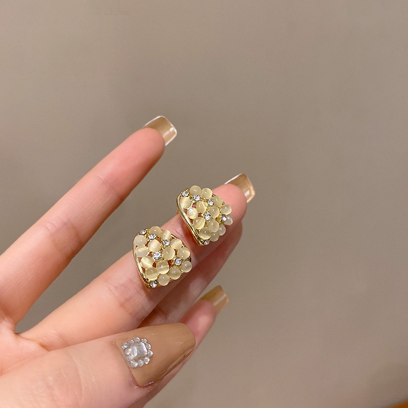 Khuyên Tai Hình Học Đính Đá Opal Nhẹ Nhàng Sang Trọng Phong Cách Pháp Cổ Điển Kiểu Dáng Mới Dành Cho