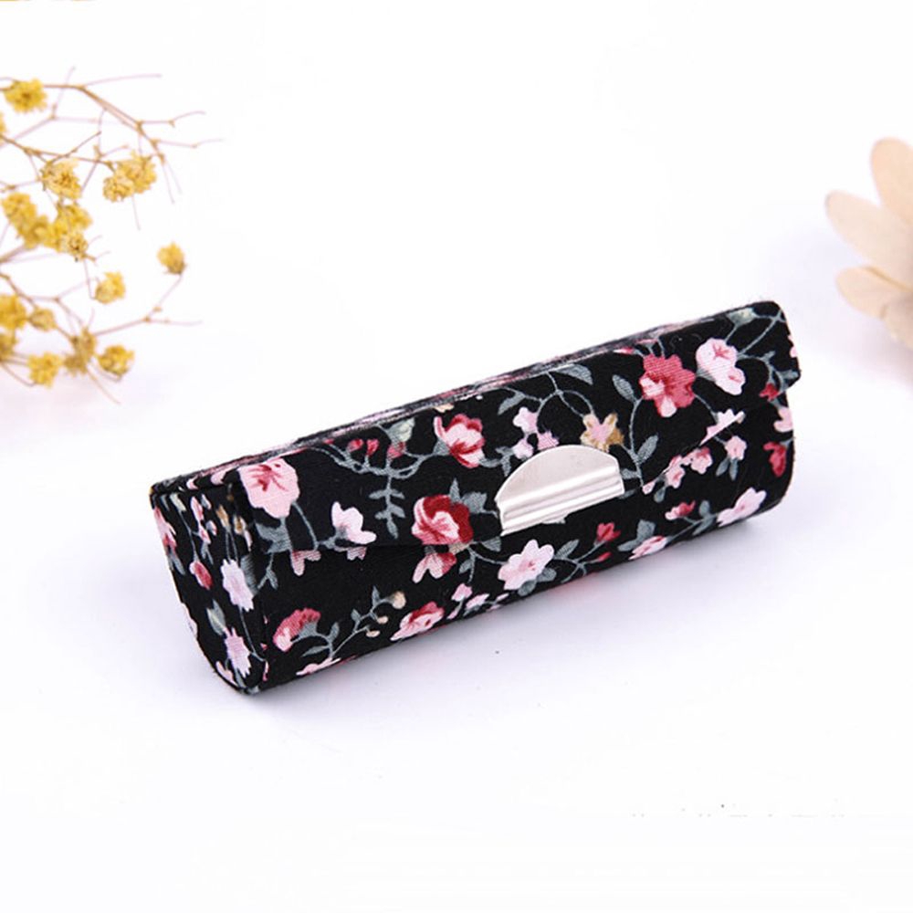 LANFY Small Flower Printing Makeup Single Lipstick Storage Cosmetic Bags with Mirror Lipstick Box