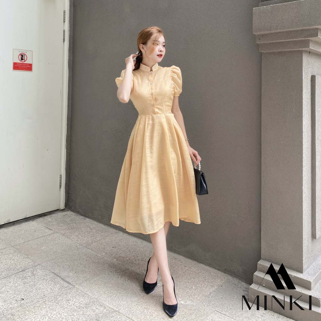 🌸 ĐẦM NUDE CỔ TRỤ TAY BÚP - CHẤT LIỆU CAO CẤP - MÀU NUDE TIỂU THƯ