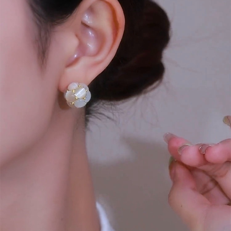 Bông Tai Mạ Bạc 925 Đính Đá Opal Thời Trang Cho Nữ