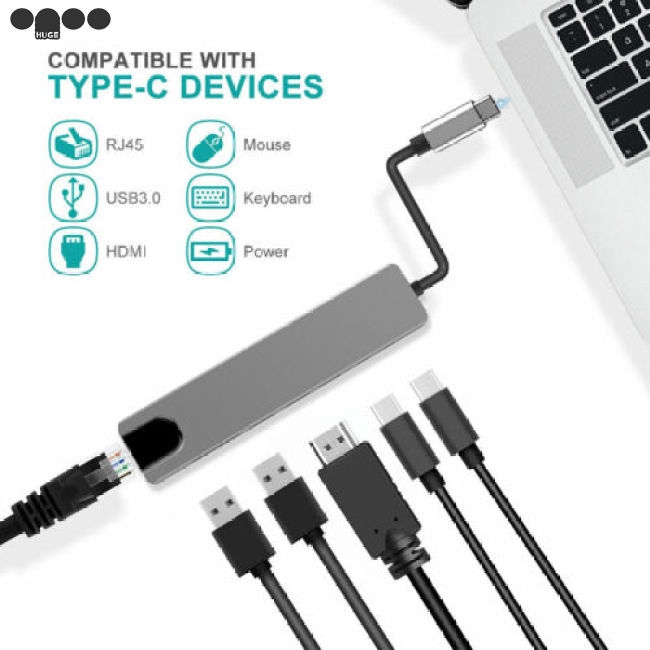 Cổng chuyển đổi màn hình USB Type C 4K HDMI kèm cổng mạng RJ45 6 trong 1 tiện lợi