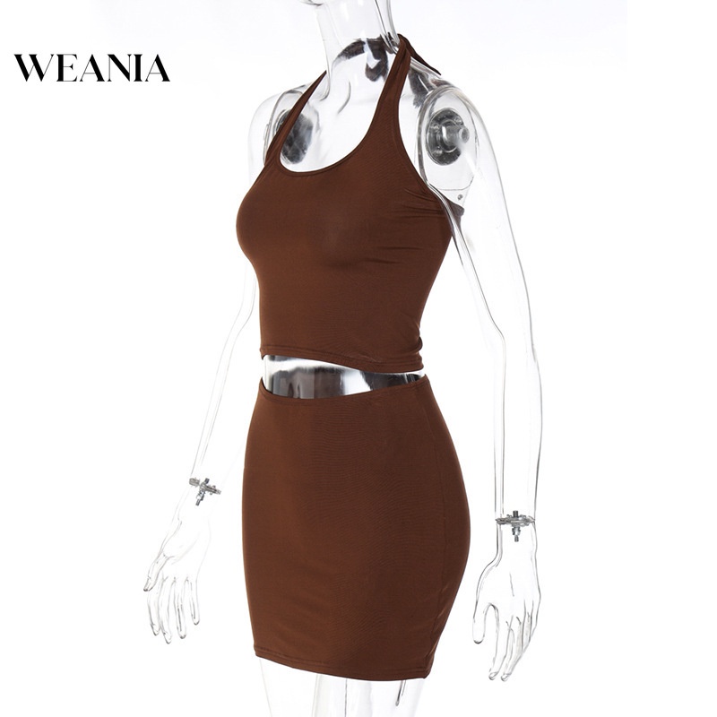 Set Áo Tank Top Hở Lưng + Chân Váy Lưng Cao Màu Trơn Phong Cách Quyến Rũ