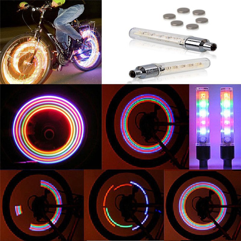 Đèn 5 bóng LED Gắn Van Bánh Xe Đạp-Nắp van lốp xe có đèn LED phát sáng cho xe đạp/ xe máy/ xe ô tô sáng 7 màu