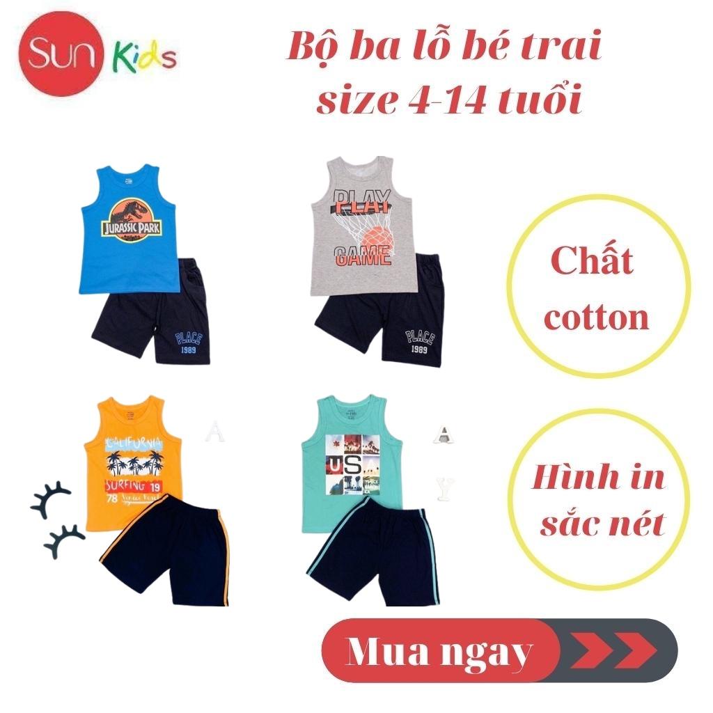 Đồ bộ bé trai, bộ ba lỗ cho bé chất thun cotton, nhiều màu, size 4-14 tuổi - SUNKIDS