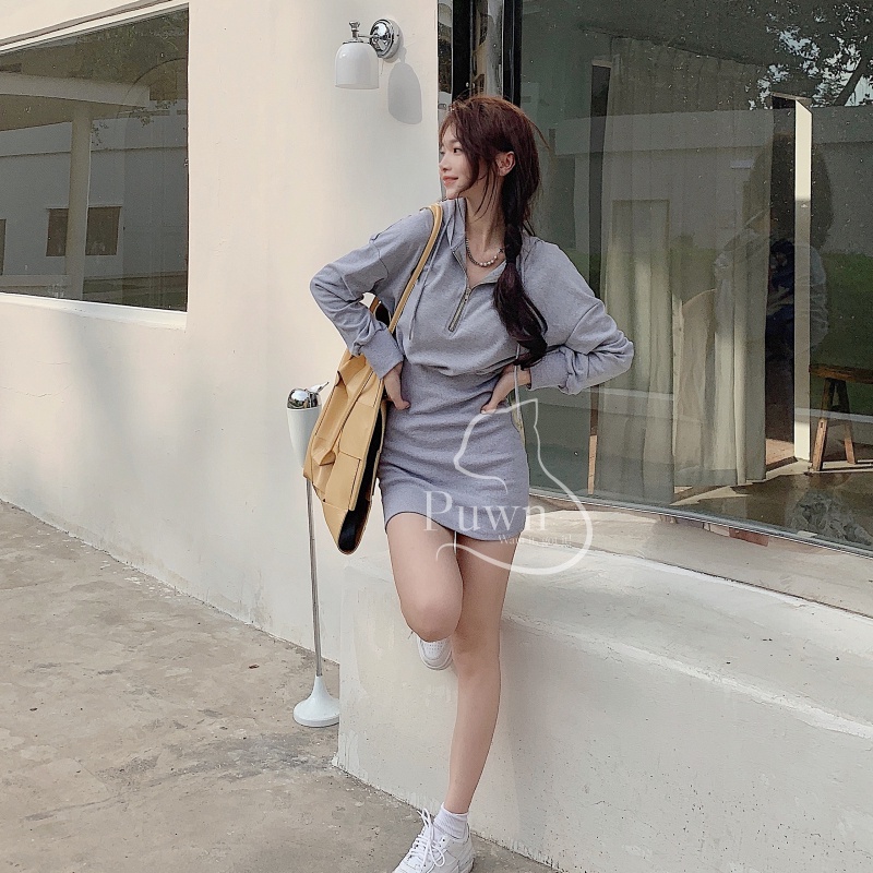 Váy kiểu dáng hoodies vừa năng động vừa quyến rũ phong cách Châu Âu Puwn Shop