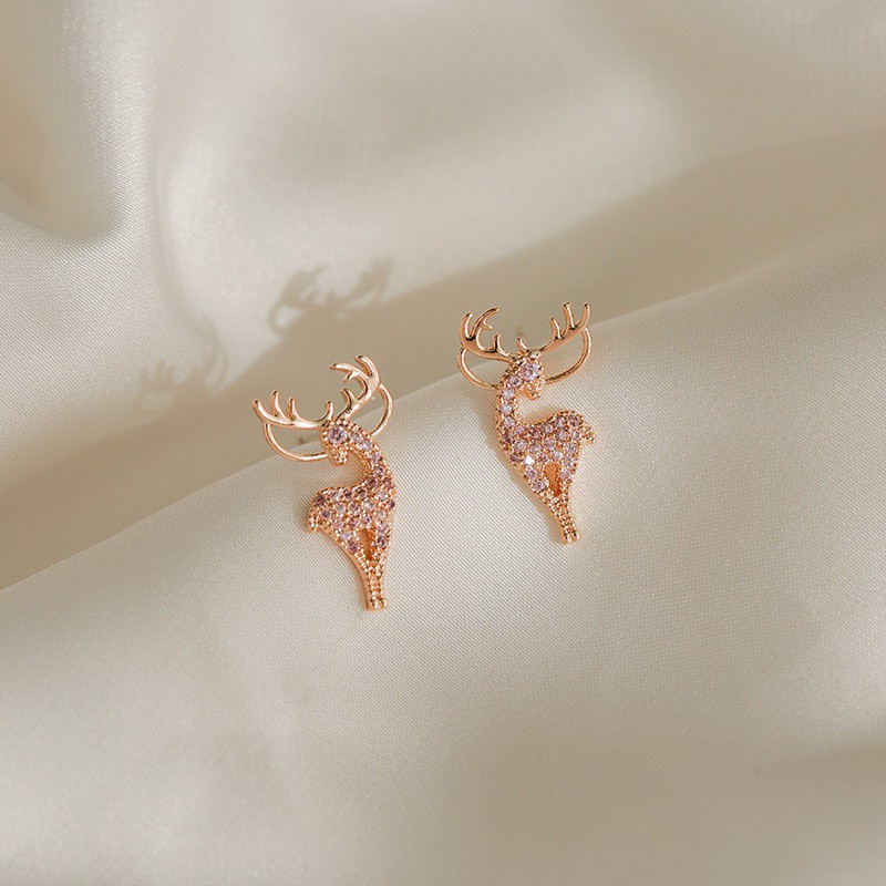 Bông Tai Hình Tuần Lộc Đính Đá Lấp Lánh Phong Cách Hàn Quốc Hoạt Hình