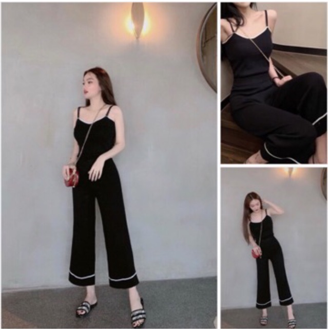 Jumpsuit đen áo 2 dây quần dài