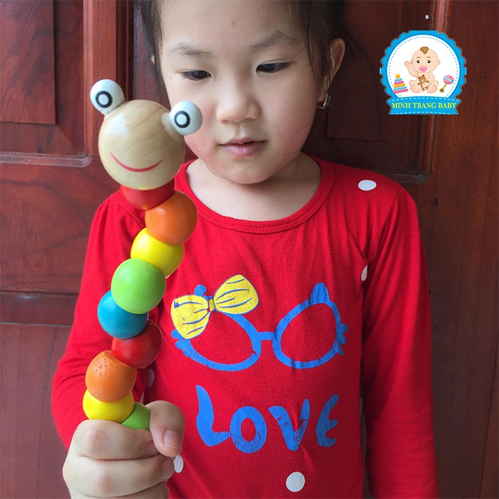 Đồ chơi con sâu gỗ cho bé rèn luyện đôi tay khéo léo, đồ chơi gỗ Montessori RAMBO TOYS _ Sâu