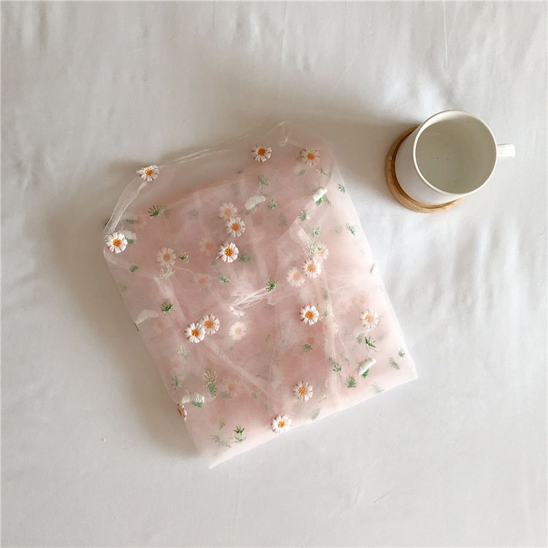 Áo kiểu lưới tay dài thêu họa tiết hoa cúc nhỏ thời trang mùa hè xinh xắn dành cho nữ