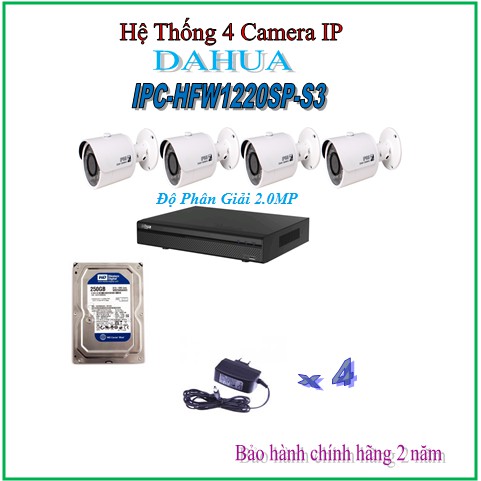 Bộ 4 Camera IP Dahua IPC-HFW1220SP-S3 (2MP)