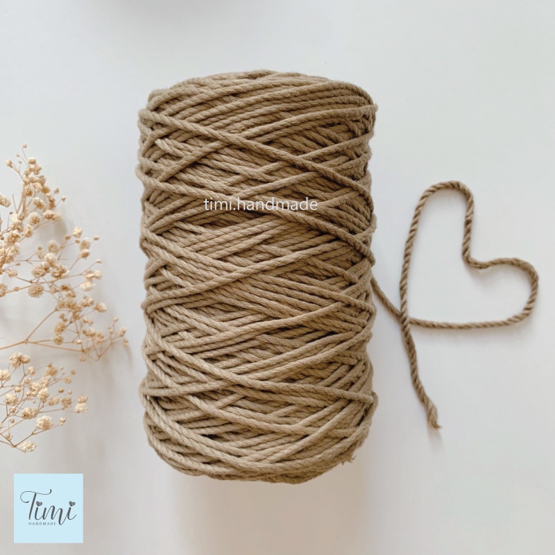 Dây thừng macrame cotton màu NÂU CAFE size 3mm/5mm mềm mịn