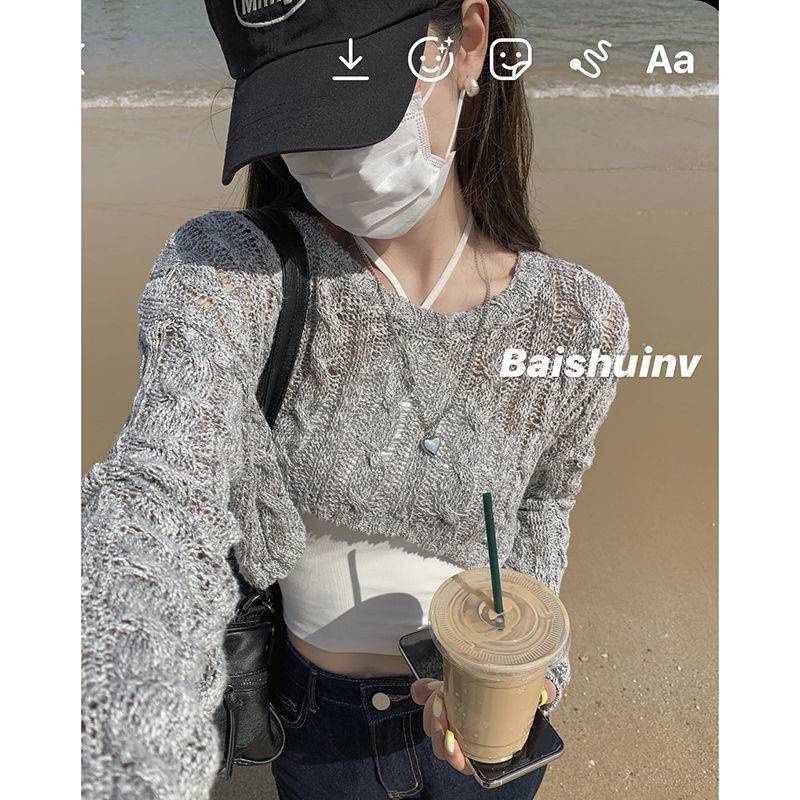 Áo khoác croptop nu Áo Len Hai Dây Dệt Kim Dáng Ngắn Phong Cách Hàn Quốc Thời Trang Mùa Thu Cho Nữ
