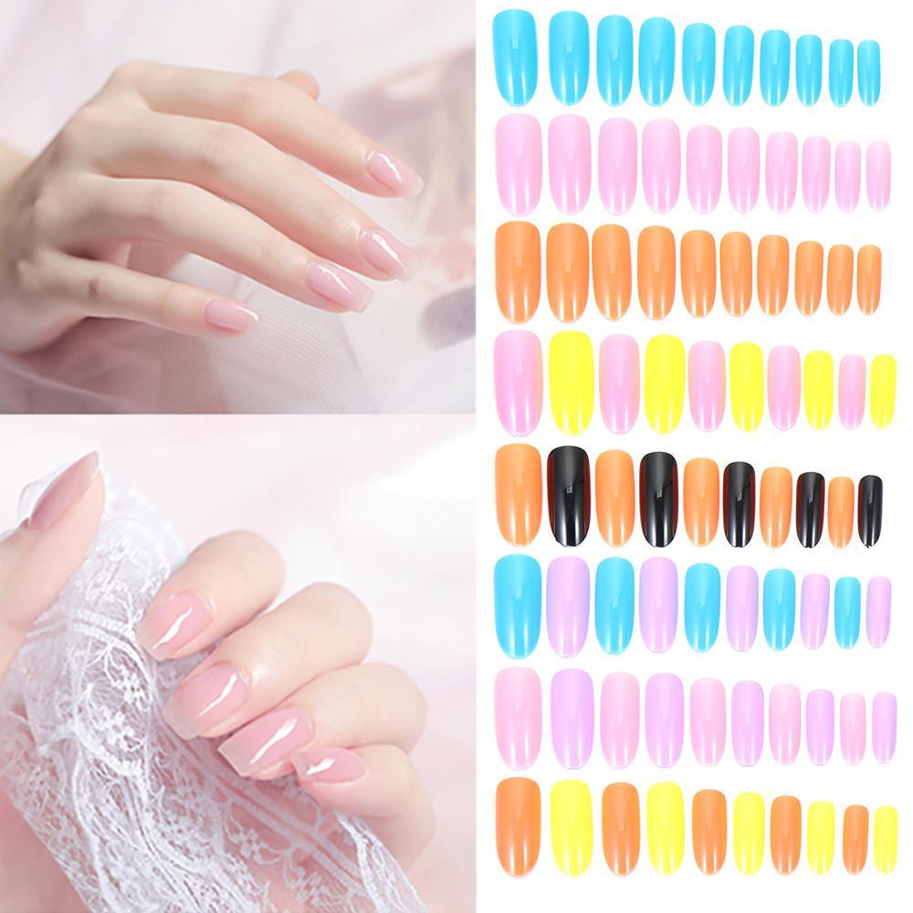 ME Bộ 100 Móng Tay Giả Hình Oval Màu Kẹo Ngọt Có Thể Tháo Rời Ốp