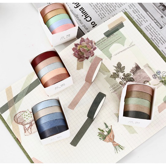 Hộp 5 cuộn Washi Tape - Băng Keo Giấy Dán Trang Trí Sổ