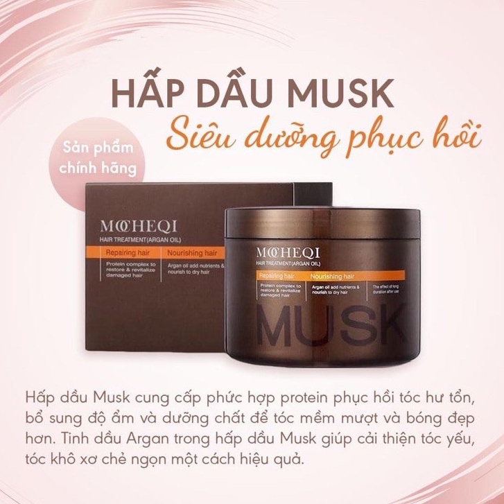 Hấp Dầu Siêu Dưỡng Phục Hồi Tóc Hư tổn Nặng MOCHEQI MUSK Mask Argan Oil 10ml - Size Du Lịch