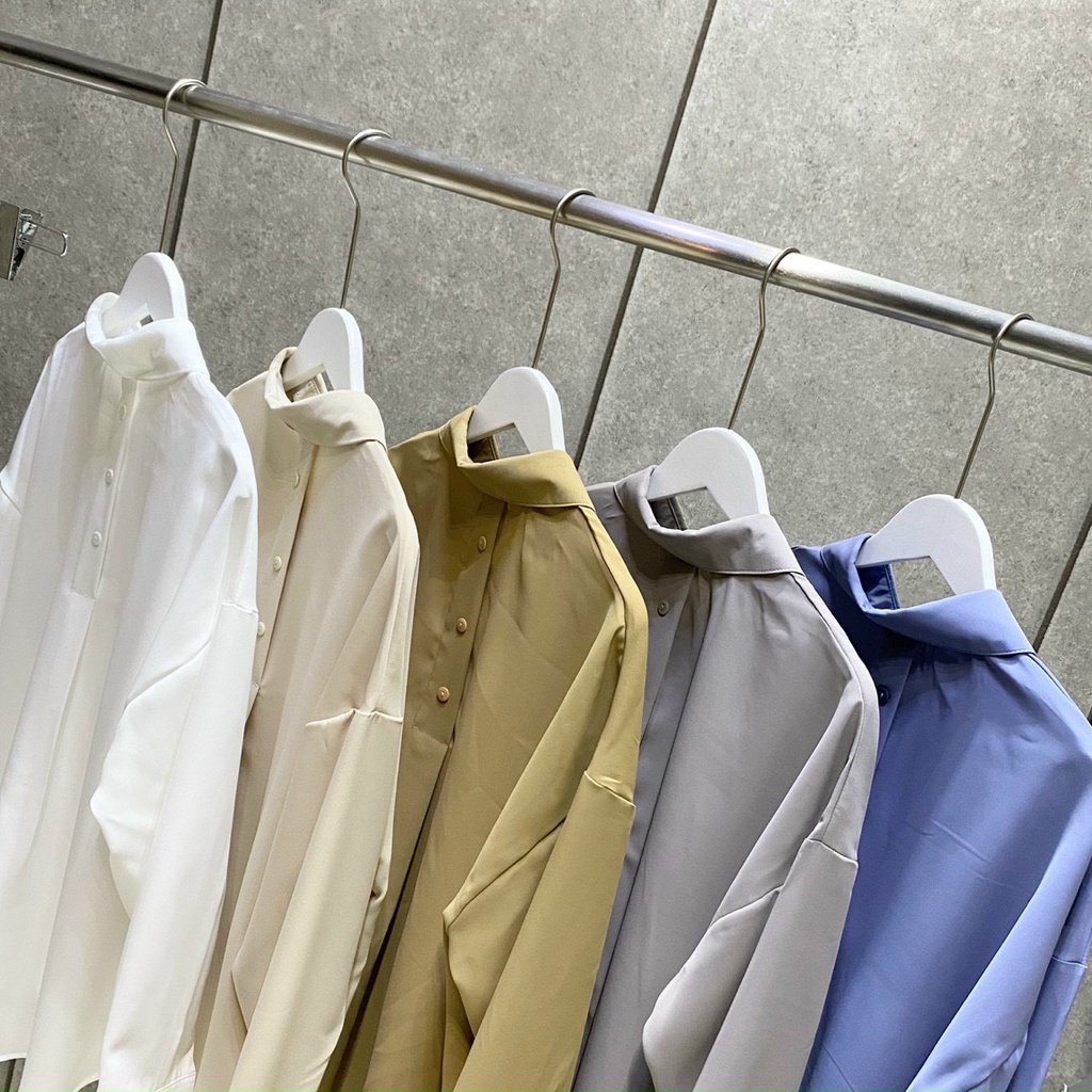 Sơ mi lụa trơn cúc sau - kèm ảnh thật chụp tại shop