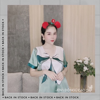 Set đồ ngủ satin đùi cổ tròn nơ jen
