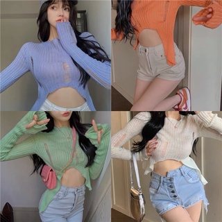 Áo len mỏng rách dài tay