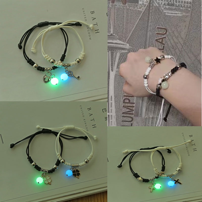 Set 2 Vòng Tay Dạ Quang Mặt Hình Chìa Khóa Trái Tim Cho Cặp Đôi / Bạn Thân