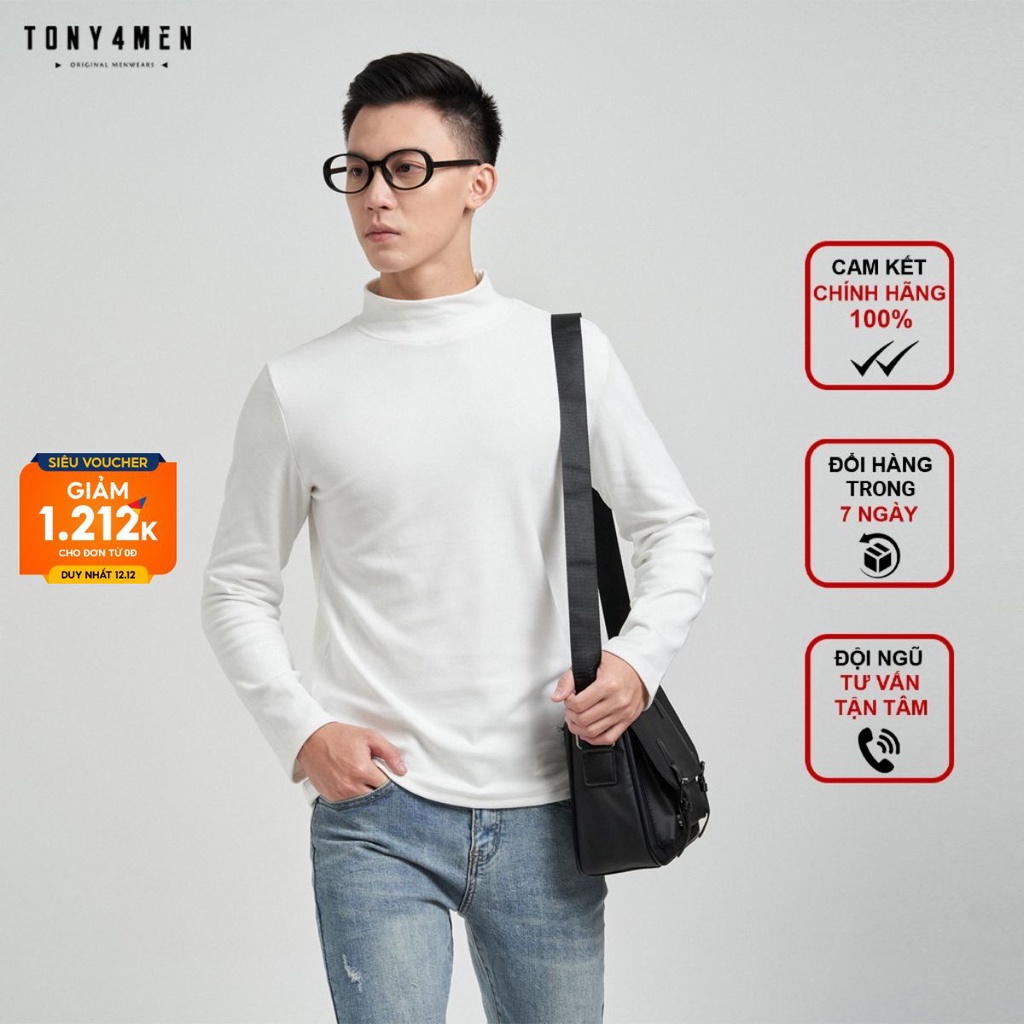 Áo Thun Nam Dài Tay TONY4MEN Basic Cổ Cao 3 Phân Giữ Ấm Cực Tốt Form Slimfit AN8031