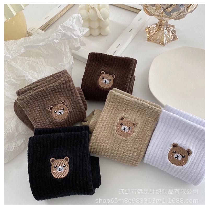 Vớ Tất Gấu Thêu Cổ Cao Cotton Kháng Khuẩn Dành cho cả nam và nữ hàng loại 1 bao đổi trả