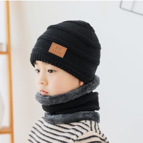 Mũ len cho bé trai hàn quốc kèm khăn quàng cổ YUDA nón len cho bé trùm đầu mùa đông giữ ấm tốt