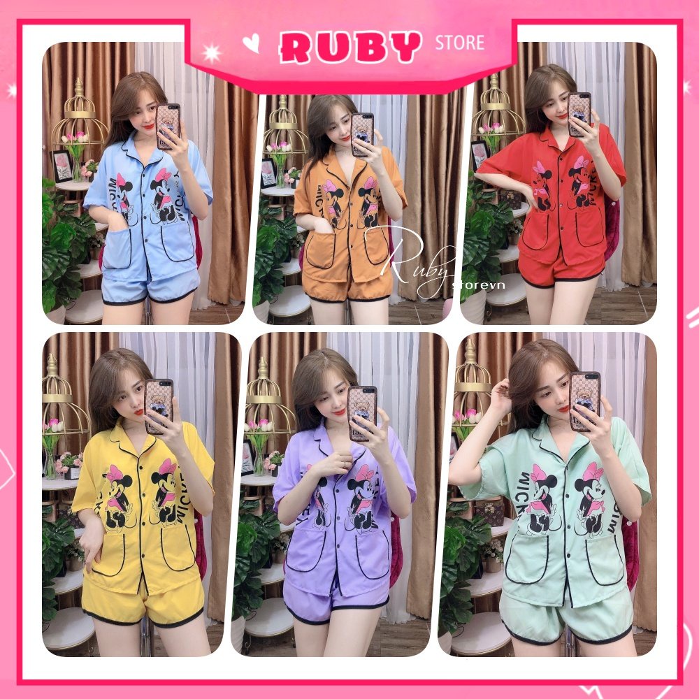 Đồ bộ phom to cho nữ mặc nhà chất kate mềm mịn mát in hình chuột hoạt hình dễ thương Đồ bộ 60kg LV05