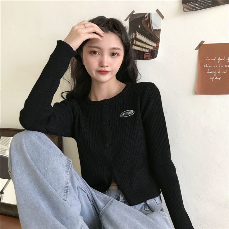 Áo tay dài nữ có nút thun gân IN LOGO | Áo kiểu nữ đẹp By bear.story
