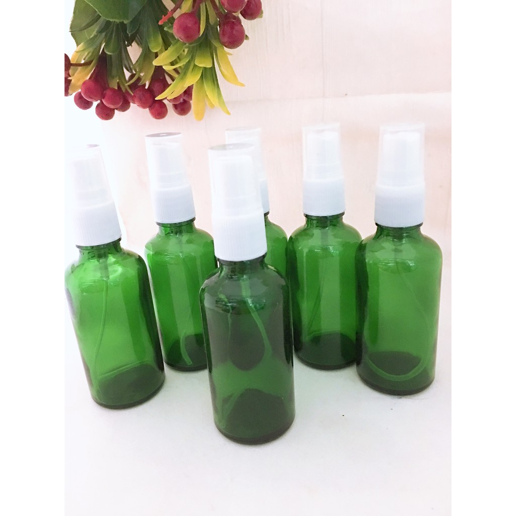 Combo 10 Lọ đựng tinh dầu 50ml màu xanh dạng xịt nắp trắng lọ 50ml