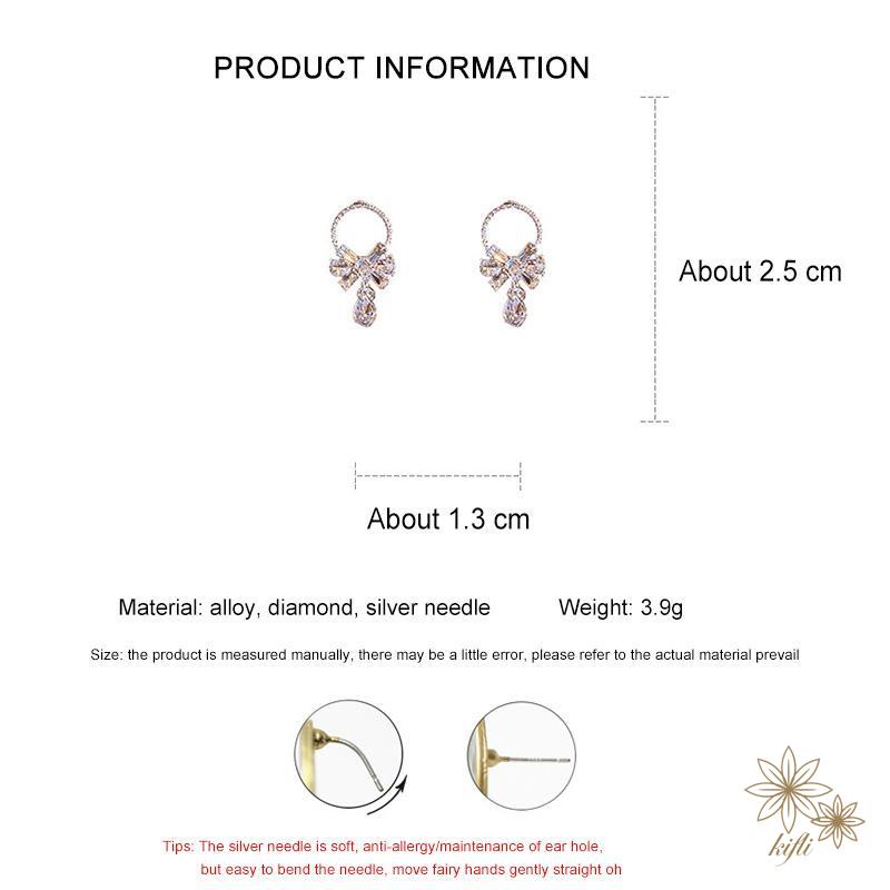 【Kifli】 Bông Tai Hình Nơ Đính Đá Cao Cấp Thời Trang Ngọt Ngào Dành Cho Nữ