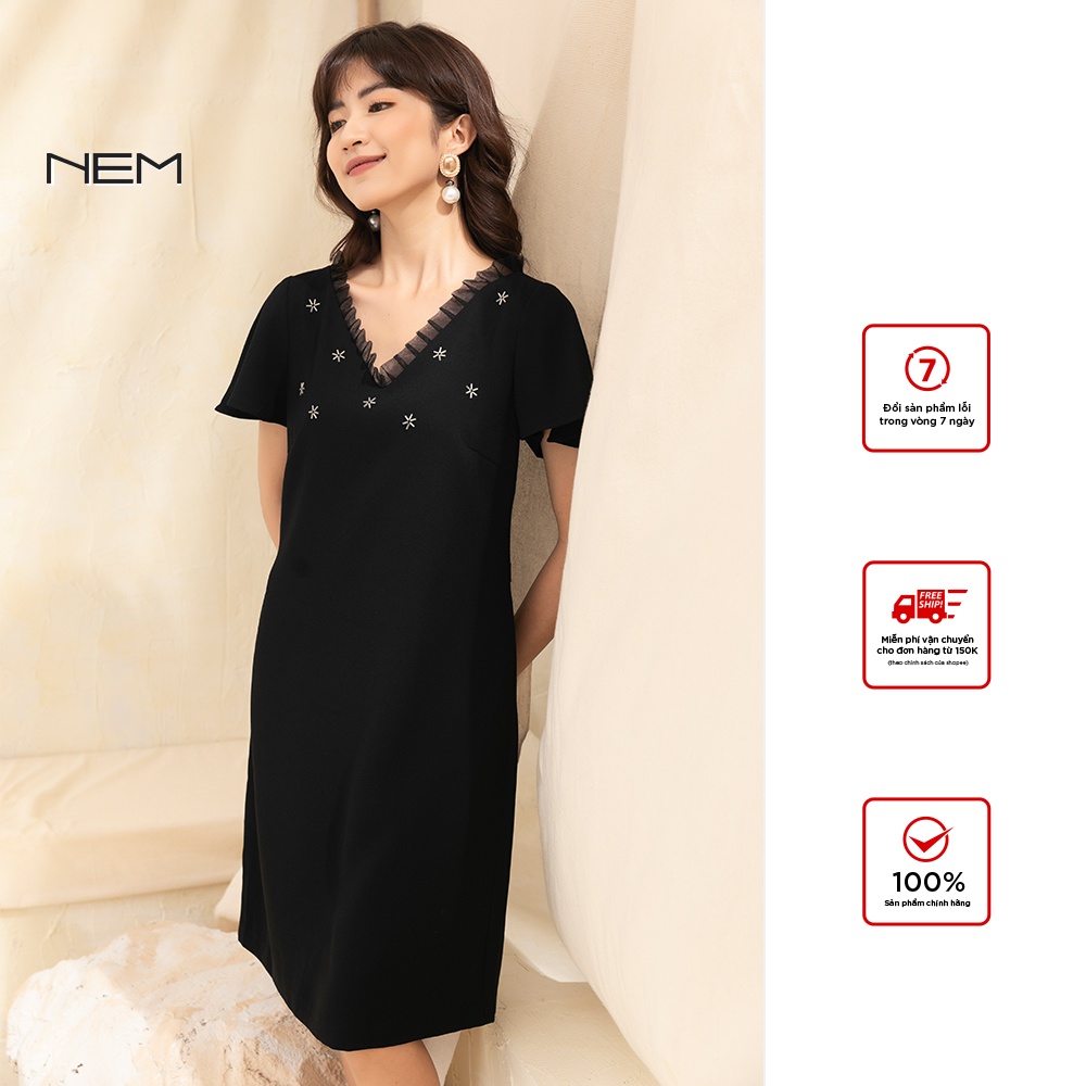 Đầm thiết kế NEM cao cấp dáng suông màu đen đính đá 05662 giá tốt