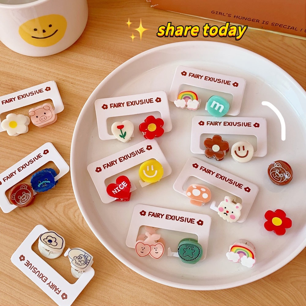 Set 2 kẹp tóc Mini hình gấu hoạt hình màu kẹo dễ thương phong cách Hàn Quốc cho học sinh