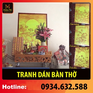 TRANH DÁN TƯỜNG [ Tranh vách bàn thờ ] Bàn thờ thần tài thổ địa - kt 61cmx81cm - sen hạc dọc