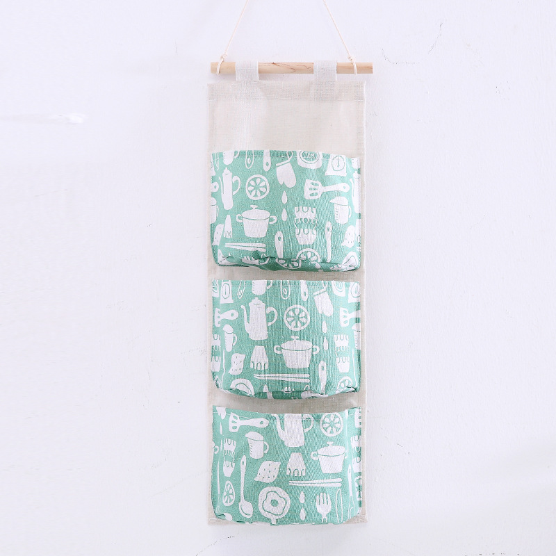 Túi Đựng Đồ Bằng Vải Cotton Treo Tường 3 Ngăn Cho Móc Treo Cửa Tủ