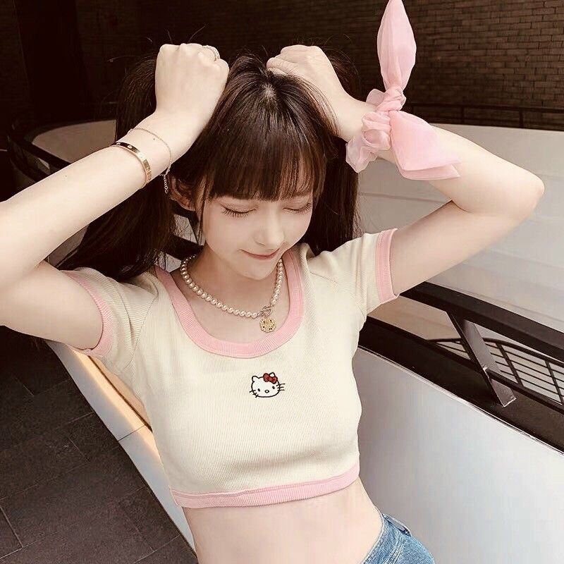 Áo kiểu croptop mèo kitty | BigBuy360 - bigbuy360.vn