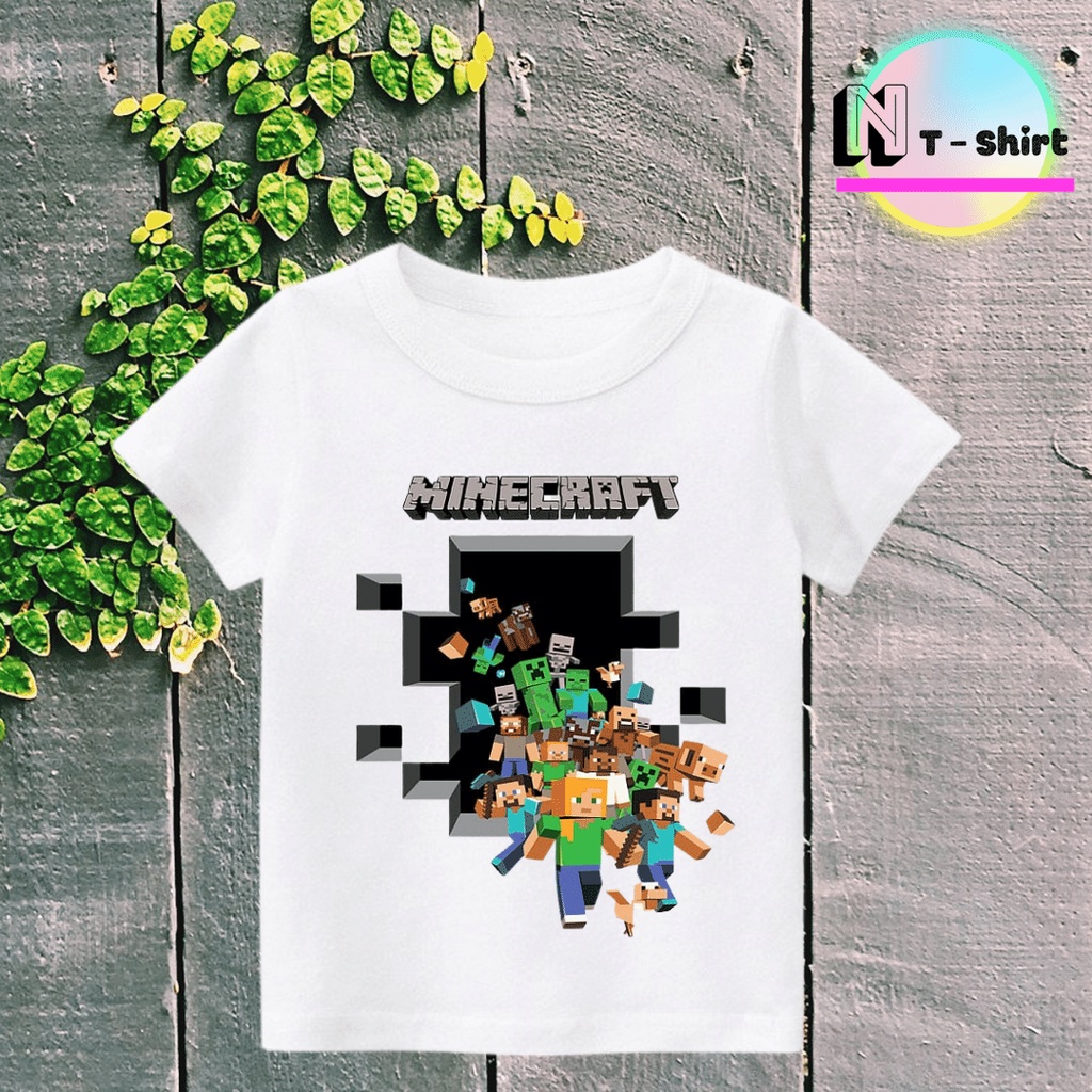 Áo phông cho bé trai và bé gái in hình Minecraft, Áo cotton mặc mát thoải mái, hình in PET chất lượng NTShirt 06