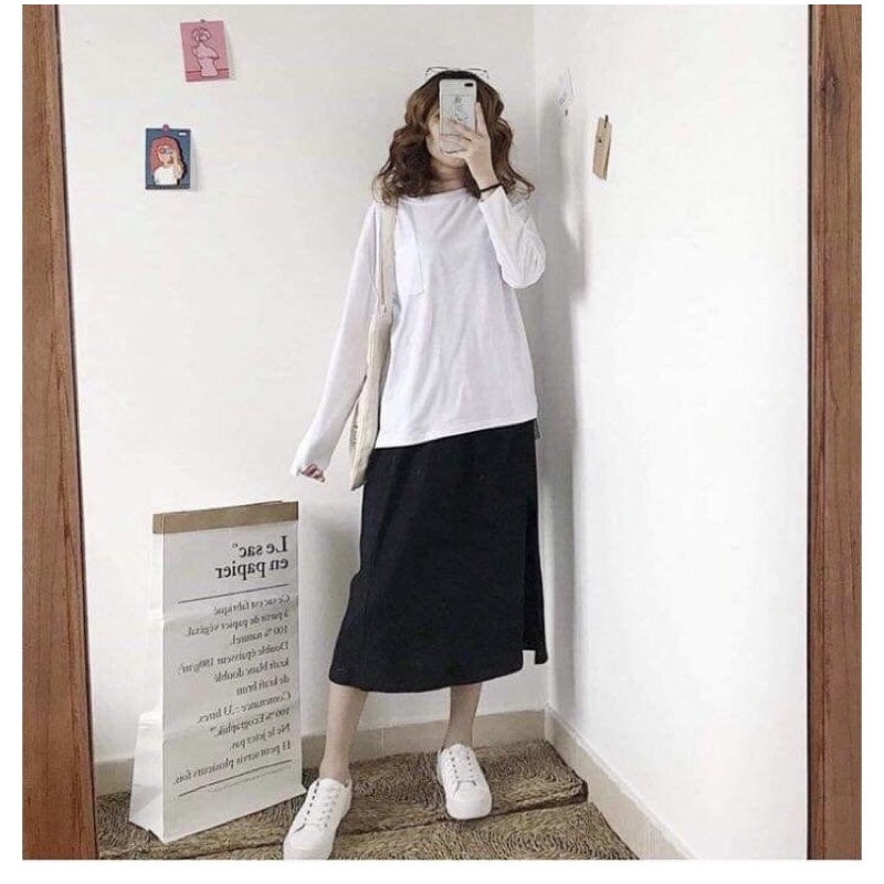 Chân váy dài chữ A xẻ tà, chân váy chữ A kiểu dáng Hàn Quốc trẻ trung | BigBuy360 - bigbuy360.vn