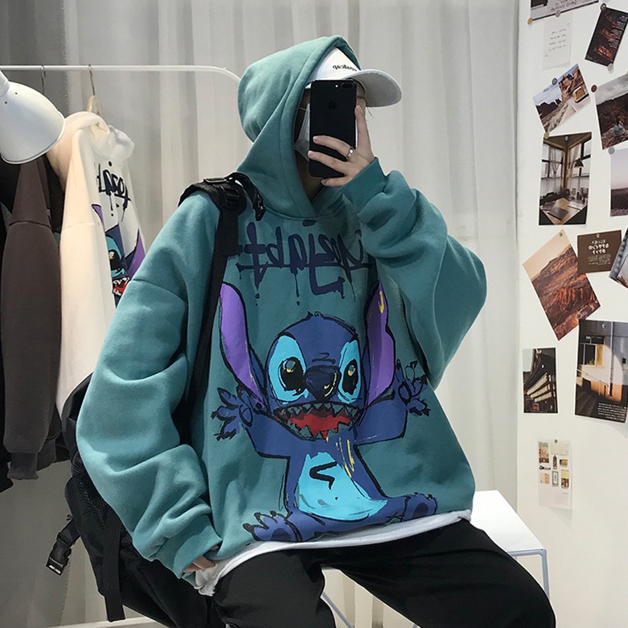 Áo hoodie Chuột Stitch unixex Chất liệu nỉ bông xuất Hàn cao cấp-Ba màu Đen Trắng Xanh 3 Size M L XL | BigBuy360 - bigbuy360.vn