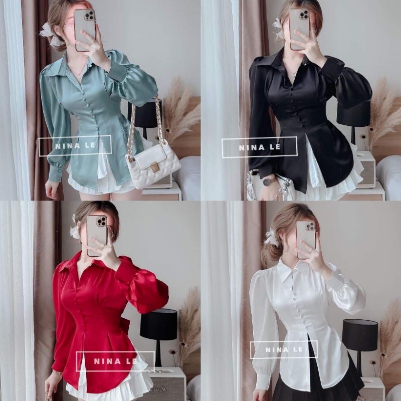 Áo sơ mi xẻ tà cột nơ lưng 4 màu free size dưới 55kg