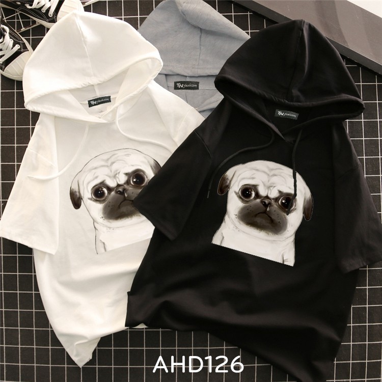 AHD126 Áo thun teen nam nữ HOODIE TAY LỠ CÓ NÓN hình chó pub