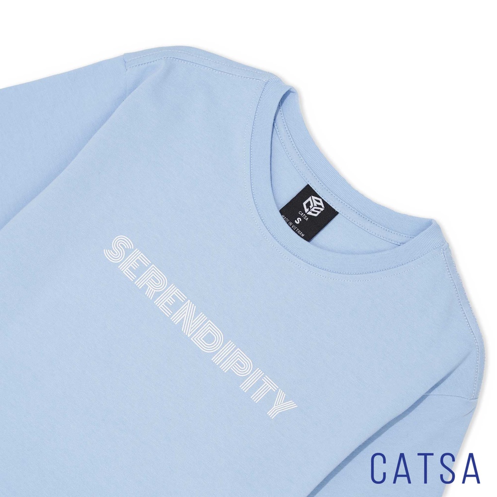 Áo thun xanh biển in chữ SERENDIPITY form slimfit, thoáng mát, thoải mái CATSA ATN292