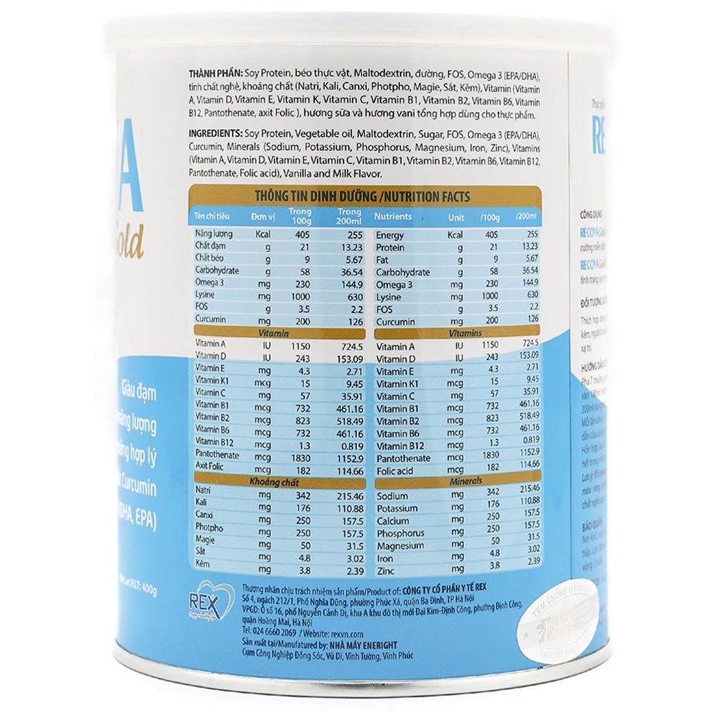 [CHÍNH HÃNG] Sữa Bột Recova Gold Hộp 400g (Hồi phục cho người bệnh trong và sau hóa trị, trị xạ)